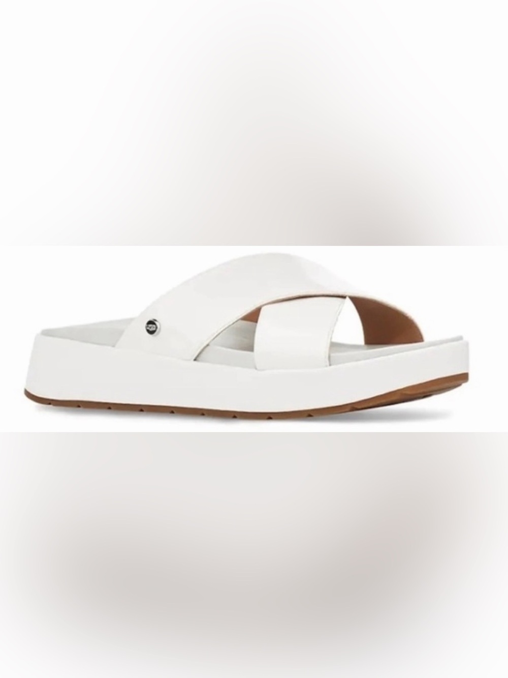 UGG White Emily Crisscross Platform Slide Sandals Size 7.5